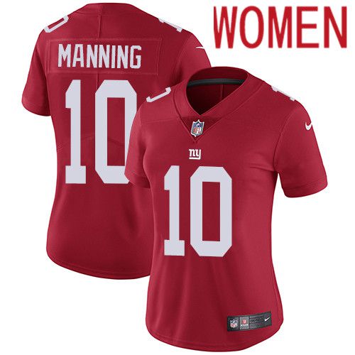 Women New York Giants #10 Eli Manning Nike Red Vapor Limited NFL Jersey->women nfl jersey->Women Jersey